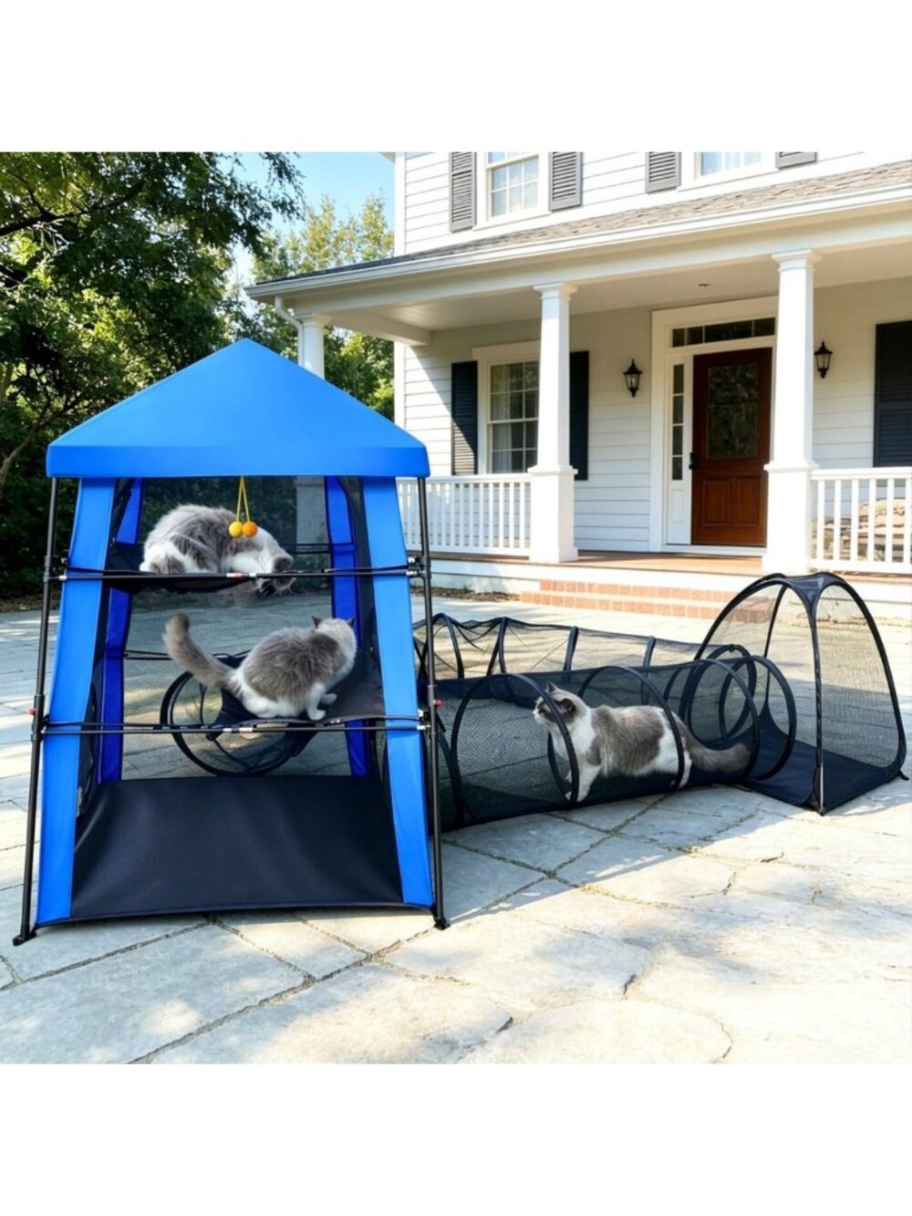 3-Tier Outdoor Cat Enclosure with Tunnels - Spacious Catio for Cats